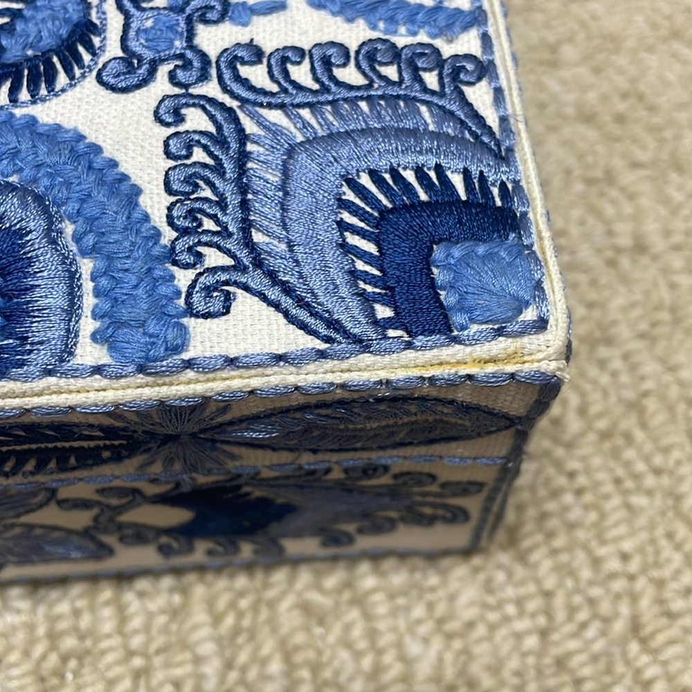 Chico's Blue and White Embroidered Jewelry Box - Picture 9 of 9